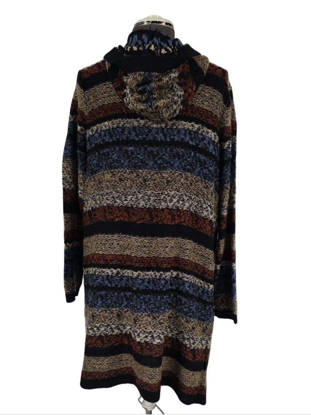 Bobeau Hooded Southwestern Geometric Tribal Long Duster Cardigan Sweater, Sz Lg - Picture 7 of 11